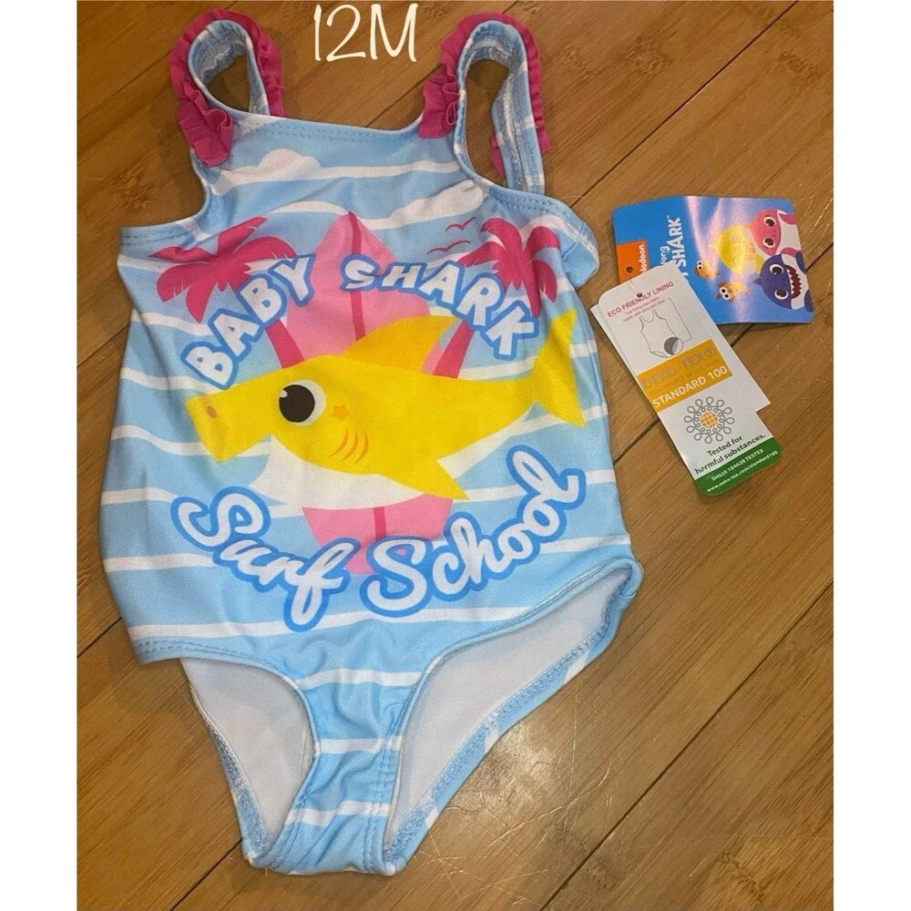 Nickelodeon Pinkfong Baby Shark Surf School One Piece Swimsuit 12M Nwt Upf 50+